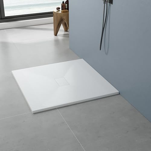 AQUABATOS SMC Duschwanne 100x100 cm Weiß Eckig Quadratisch Duschtasse Duschbecken Brausewanne Brausetasse Rutschfest Bodengleich Ebenerdig Steinoptik Schieferoptik (Ablaufgarnitur nicht Inklusive)