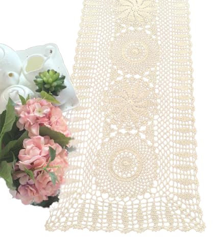 Yizunnu Handgefertigt Crochet Spitze Baumwolle Beige Tischläufer Hochzeit Zum Esstisch Runner,Baumwolle,Beige,13.7x33