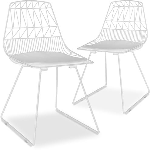 Adore Decor Vivi Esszimmerstühle Drahtstuhl Metall Küche oder Esszimmer Boho Modern Eclectic Cafe Stuhl 2er Set, Weiss/opulenter Garten