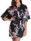 Vlazom Kimono Japonais Femme Mariage Satin Court Peignoir Bride Paon kimono Mariage Peignoir Bridesmaid Chemise de Nuit,S,Noir