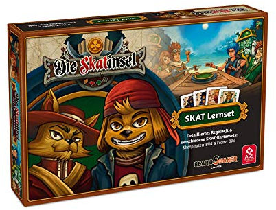 ASS Altenburger 22505301 - Die Skatinsel - Skat Lernset mit verschiedenen Skat-Kartensets, ausführlichem Regelheft und Skatpiraten Abenteuer-Buch