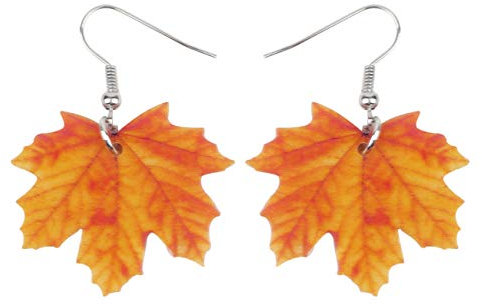 NEWEI Süß Acryl Ahornblatt Ohrringe Baumeln Mode Saison Pflanze Schmuck für Damen Mädchen Geschenk Charms (Orange)