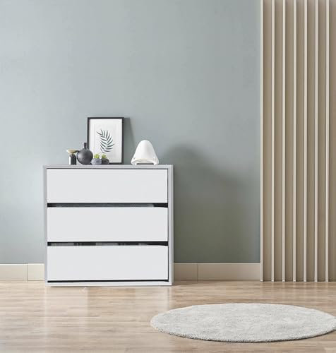 Dmora - Newport-Kommode, Kommode mit 3 Schubladen, Niedrige Kommode für die Garderobeneinrichtung, Moderne Kommode, 60x44h57 cm, Weiß