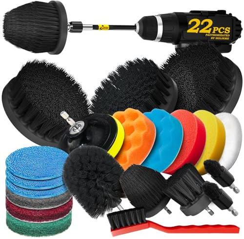 Holikme 14teiliges BohrerbürstenaufsatzSet, Schwarze Scheuerschwämme und Schwamm, PowerSchrubber Bürste mit verlängerter Länge, Allzweckreinigung für Mörtel, Fliesen, Waschbecken, Badewanne,