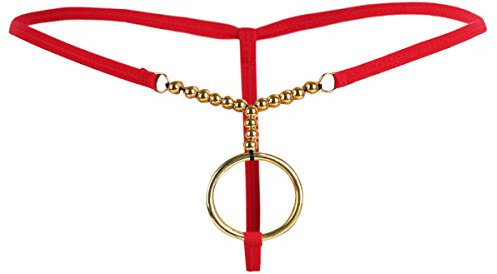 inhzoy Männer Ouvert Slips T-Back G-String Tanga mit Metallic O-Ring Stretch Unterhose Mini Bikini Slips Low Rise Höschen Offener Hintern Rot Einheitsgröße