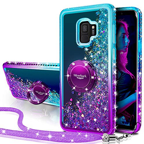 Miss Arts Coque pour Samsung Galaxy S9, Fille Silicone Paillette Strass Bling Glitter de Luxe avec Support, Liquide Gel Bumper Housse Etui de Protection pour Samsung Galaxy S9 - Pourpre