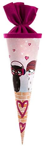goldbuch 93099 Geschwistertüte 35 cm, Schultüte für Mädchen, Zuckertüte mit Motiv Music for Cats, Geschenktüte aus Lackkarton mit Filzverschluss, zur Einschulung und Schulanfang, ca. 35 x 11,5 cm