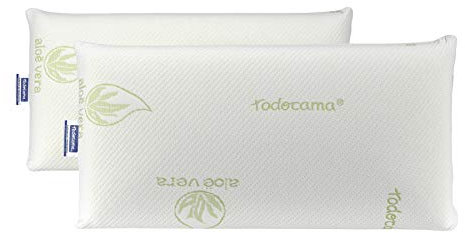 Todocama - Viskoelastisches Kissen, kompakter Kern, doppelter Bezug mit Reißverschluss, Aloe Vera Plus Stoff, wärmeregulierend, Anpassung an den Hals, 2er Pack (2 Stück - 70 cm)
