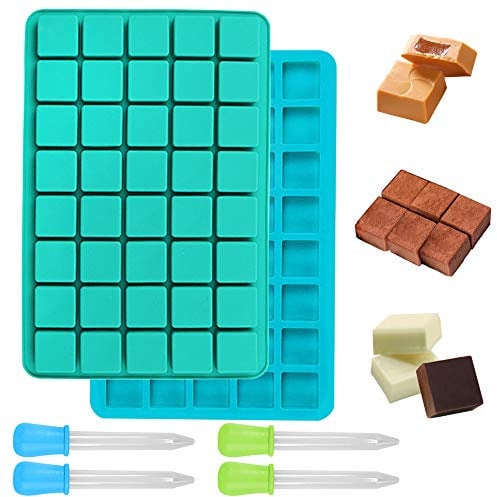 2 Pack 40-Cavity Chocolate Moulds with 4 Droppers, FineGood Chocolate Bar Moulds Square Silicone Sweet Molds Ice Cube Tray
