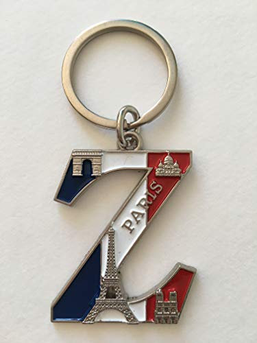 VIANAYA Porte Clef Paris Tour Eiffel en métal et avec Une Lettre de l'alphabet - Modèle Lettre Z - Hauteur Lettre 4,5CM - Hauteur Totale 8,5CM