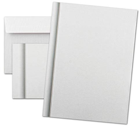 50x Trauer-Set - Trauerpapier DIN A4 & Umschlag DIN Lang - mit Leinenstruktur und Schattenrand - 297 x 210 mm - 100 g/m² - Kondolenz Set bedruckbar für Danksagung, Einladung, Anzeige Trauer