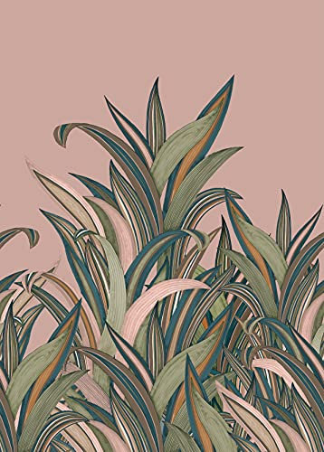 Rasch Tapeten 542219 aus der Kollektion Amazing-Fototapete mit bunten, natürlichen Gräsern in Grün, Cognac-Braun und Blau auf Hintergrund in Rosa-Vliestapete in Größe: 2,80 2,00 m (L x B) Tapete