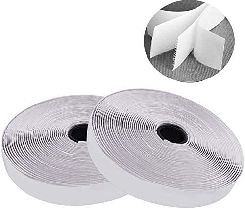 IHKFILAN Klettband Selbstklebend Extra Stark Klettverschluss | Doppelseitig Klebende Flauschband Hakenband(Weiß, 25 mm, 10 Meter)