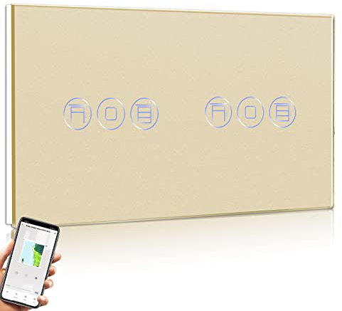 BSEED WiFi Interruptor Persiana Doble Oro,1 Gang 1 Vía Interruptor de Pared Smart Compatible con Alexa y Google Home, Control por APP o Voz, Función de Temporizador, Requiere Cable Neutro