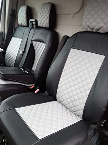 Texmar Vordersitzbezüge 2 + 1, passend für Ford Transit Custom nach 2015, kleine Kabine, grau, mittig, Öko-Leder, links
