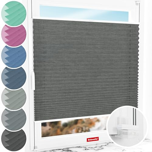 Schuette® Plissee ohne Bohren ● Melange Kollektion: Black Pearl (Schwarz) ● 75x200cm (Breite x Höhe) ● Suprafix Faltrollo Klemmfix 2.0 Rollo ● 60 Sekunden Plisseerollo Montage inkl. Video