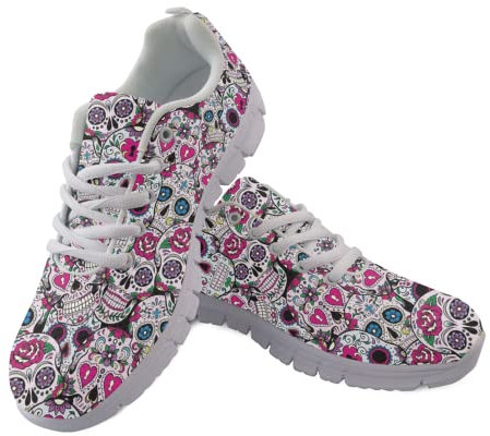 Biyejit Atmungsaktive Laufschuhe mit Schnürung und Blumenmuster für Damen und Herren, Rutschfester Gummischuh, Fitnessstudio, Sport, Tennisschuhe