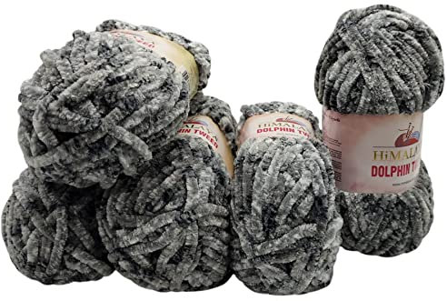 5 x 100 Gramm Himalaya Dolphin Tweed Strickwolle, 500 Gramm Baby- Wolle zweifarbig gesprenkelt (grau weiss 92014)