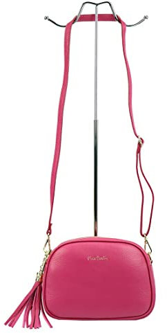 Pierre Cardin Messenger Schulter-/Umhänge-/Handtasche für Damen verstellbarer Riemen aus wasserdichtem Echtleder 3 Kammern Außentasche mit Reißverschluss 23 x 16 cm Fuxia