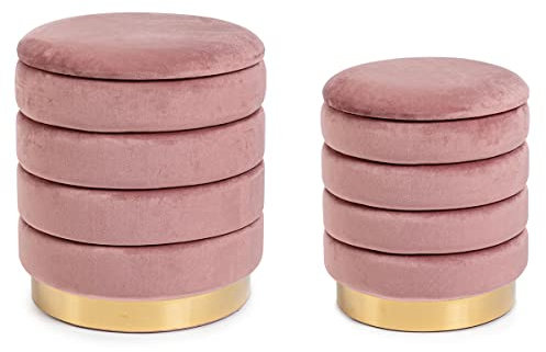 Yellow shop Set 2 Pouf Contenitore Marina, Velluto, Base Metallo, Rosa Antico, 40x40x44 cm