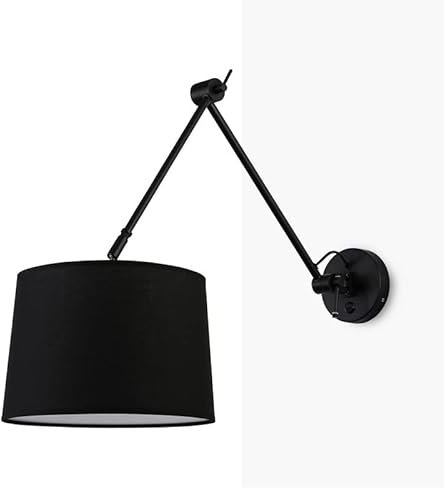 B·LED BARCELONA LED Wandleuchte mit Gelenkarm und zylinderförmigem schwarzem Stoffschirm Nordisches Design Klassisches elegantes Schalter und E27-Fassung zum Lesen Wohnzimmer Nachttisch Hotel