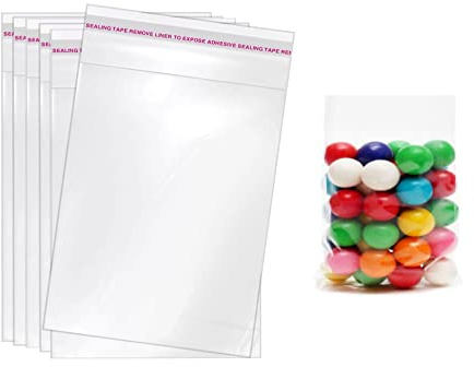 Lot de 200 Sacs en Cellophane Transparent 11 x 18 cm avec Fermeture Auto-adhésive pour Bijoux, Cadeaux et Friandises