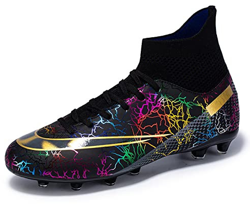 CERYTHRINA Herren Fussballschuhe High Top Cleats Fußballschuhe Kinder Professionelle Athletics Atmungsaktiv Trainingsschuhe Outdoor Abriebfest Turf Turnschuhe Sport Football Schuhe Schwarz Stollen 48