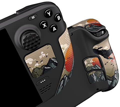 PlayVital Anti-Rutsche Griffmatte für Steam Deck LCD, Trackpads Matte Grip Pad Rückseite Tasten Pads Skin Sticker Set für Steam Deck OLED mit Thumbstick Kappen-Honigwabenstruktur Sonnenaufgang