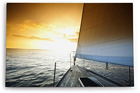 Paul Sinus Wandbild 120x80cm Segelschiff Segelboot Meer Horizont Sonnenuntergang Segel