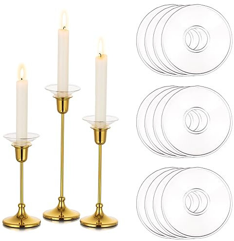 Glasseam Candle Drip Protectors for Candlesticks, Clear Glass Bobeches Set of 12, Round Wax Catchers for Candles, Taper Candle Holders for Table Centerpiece Wedding