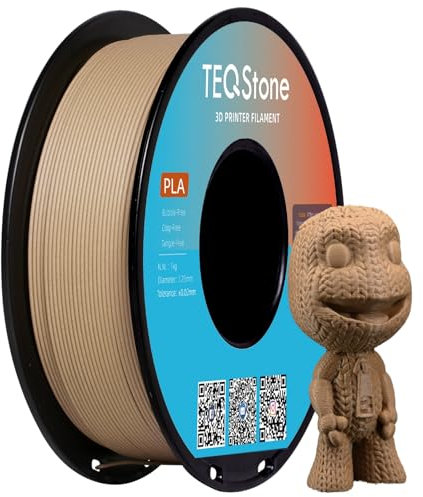 TEQStone Holz Filament PLA 1,75mm 1Kg (Walnuss Farbeton), 15% Echte Holzfaser-Einlage, Durchmesser +/-0,02mm 3D Drucker Filament in Vakuumverpackung