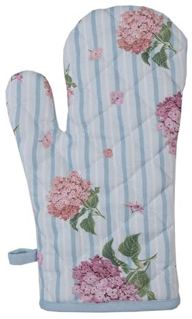 Clayre & Eef Ofenhandschuh 18x30 cm Blau Rosa Baumwolle Hortensie Ofenhandschuh