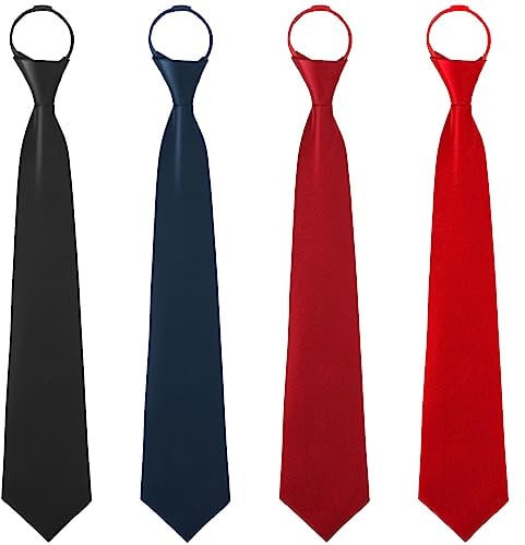 Bohrma 4 Stück Herren Krawatte Set Reißverschluss Krawatte Bereits Gebundene Krawatten mit Gummizug Schmalen Krawatte für Herren Verstellbarer Krawatte im Satin Finish mit Reißverschluss