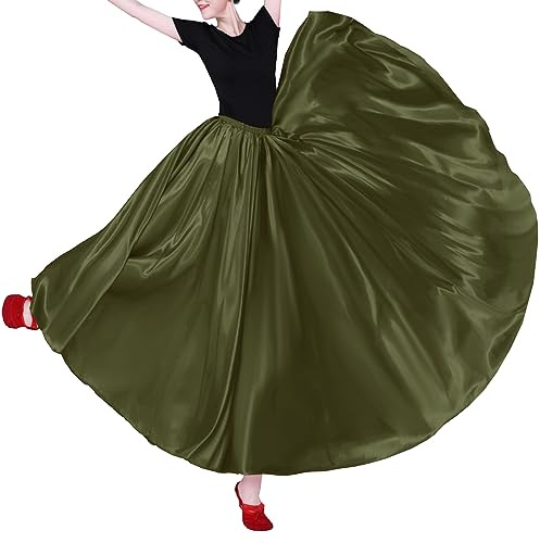 Langer Damenrock aus Tüll, Retro, knöchellang, glänzend, für Bauchtanz, Tanz, Kostüm, Cosplay, Urlaub, Wochenende, Party, ArmyGreen, EinheitsgröÃŸe