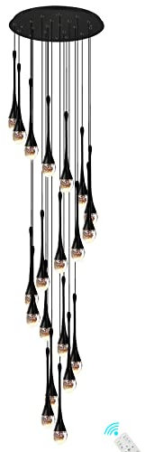138''/350 cm hoch,schwarz 20 Lichter, Wendeltreppe,Hänge-Kronleuchter,Lampara de Wohnzimmer, Decke, Kristall-Kronleuchter,Foyer,Eingang,Kristall-Kronleuchter,Regentropfen,Blase LED,2700–6000k