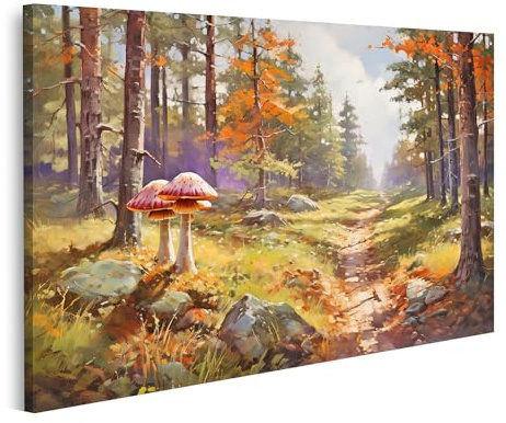 islandburner Tableau sur toile Forêt enchantée Champignon Peinture géante Images murales Poster