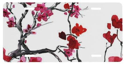 Nummernschild mit japanischem Kirschblüten-Druck, Aluminium, Universal-Autoanhänger für Auto-Dekoration, 15 x 30 cm