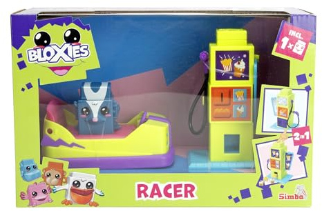 Simba 105952629 – Bloxies Fahrzeug Spielset, mit Press and Go Funktion, 12cm, 2-in-1 Ladestation und Snack Automat, 1 Bloxie-Figur, ab 3 Jahren
