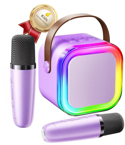 Kinglucky TOP Purple Karaoke Machine for Kids (with Fun Voice Effects) Most Popular Easter Birthday Gifts for 3-12+ Years Old Girls Boys, Mini Karaoke Machine with 2 Wireless Microphones
