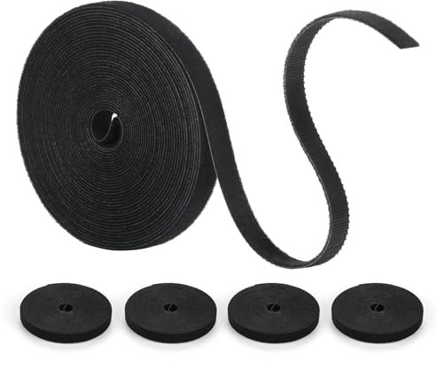 4 Stück Klettband Beidseitig, Wiederverwendbare Kabelbinder Klett, 15m × 10mm Klett Kabelbinder, Kabel Klettband für Kabelmanagement, Klettkabelbinder Klettverschluss Band für Zuhause Büro (Schwarz)