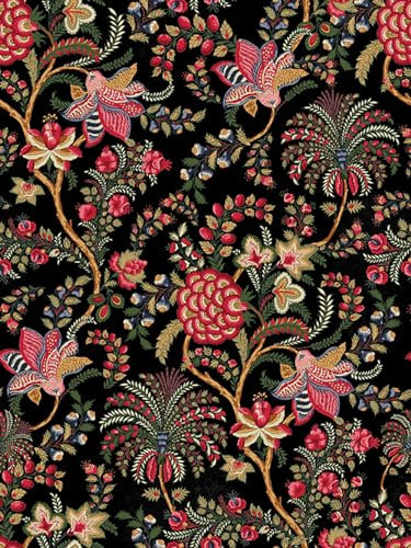 Auspicium Floral Peel and Stick Wallpaper Red Floral Self Adhesive Removable Wallpaper Wall Stickers for Home Bedroom Cabinets Thicken 17.3 x 118,Black