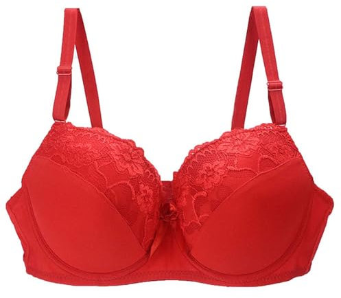 AMDOLE Front Fastening Bras for Women UK 40/90 42/95 44/100 BCDE Cup Bra Sexy Lace Bra for Women Lingerie Plus Size Super Push up Bra (Red, 95D)