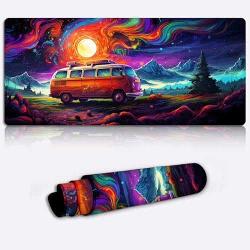 LJSPTU Gaming Mauspad, Bus im Weltraum, XL Gaming Mauspad (80 x 30 x 0,3) cm, verlängertes Mauspad, Dickes, wasserdichtes Mauspad, geeignet für Büro, Gamer, Zuhause