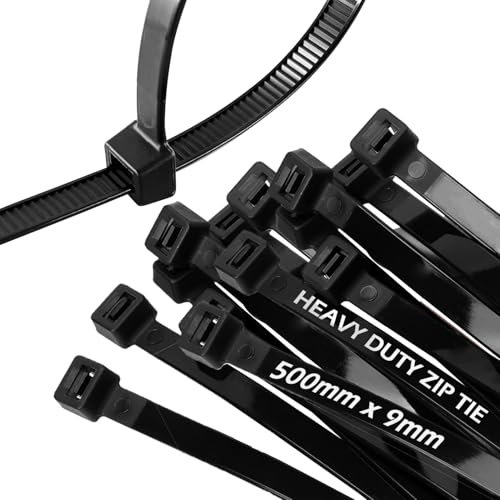 EUMAYES 100 Pièces Collier de Serrage Plastique Noir Grande Taille 500 mm x 9 mm Serre Câble Rislan Serflex Noir Large d'Attaches de Câble Nylon Resistant UV Cable Zip Ties