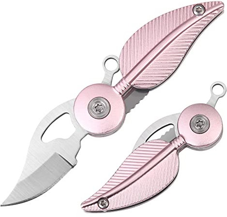 CZAYEFNH Mini Coltello Rosa Tascabile con Portachiavi - Pieghevole, da Esterno e Collo EDC - Regalo per Donne, Fidanzata