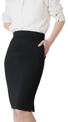 DGSHIRLDJO Bleistiftrock Damen Knielang Midirock mit Taschen Schlanker Stretch Midi Rock Business Lässiger Rock Bleistiftrock Schwarz S-XL(XL,Schwarz)