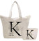 Personalisiert Initialen Tragetasche Canvas, Kosmetiktasche mit Reißver, Damen Handtasche Tote Bag, Einkaufstasche Geschenk für Frau Freundin Mama Schwester, Braut & Brautjungfern Schminktäschchen K