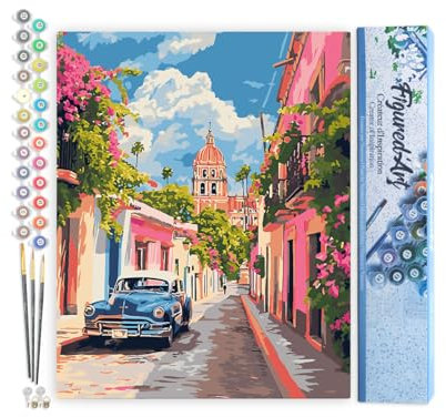 Figured'Art Peinture par Numéro Adulte Voiture classique à Mexico - Activité Manuelle Kit de Loisir Créatif DIY Numéro d'Art Complet - 40x50cm sans châssis en bois