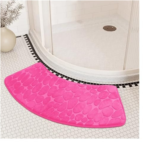 Fasksh Tapis de bain incurvé antidérapant et absorbant Motif galets en relief Rose