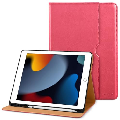 DTTO pour iPad 9ème/8ème/7ème Génération 10,2 Pouces 2021/2020/2019, Folio Couverture avec Support pour Apple Pencil- Veille/Réveil Automatique et Angles de Vue Multiples, Rouge pastèque